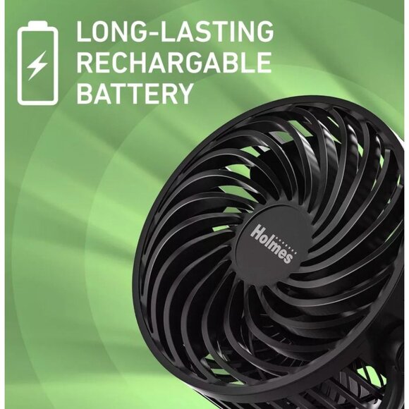 Holmes 4" On-The-Go Portable Clip Rechargeable Battery 360° Rotation Fan Black - Picture 7 of 10